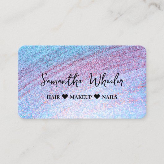 Modern Faux Iridescent Holographic Glam Glitter Visitekaartje (Voorkant)