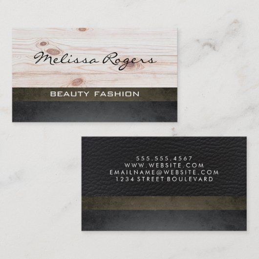 Modern Faux Leather | Houtpanelen Visitekaartje (Voorkant / Achterkant)