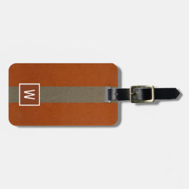 Modern Faux Leather Monogram Oranje Bagagelabel
