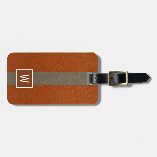 Modern Faux Leather Monogram Oranje Bagagelabel (Voorkant horizontaal)