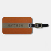 Modern Faux Leather Oranje Personalized Bagagelabel (Voorkant horizontaal)