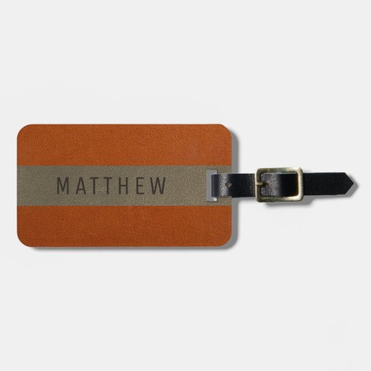 Modern Faux Leather Oranje Personalized Bagagelabel (Voorkant horizontaal)