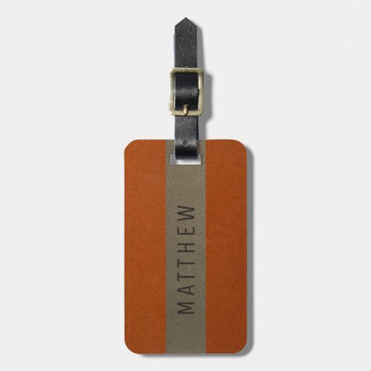 Modern Faux Leather Oranje Personalized Bagagelabel (Voorkant verticaal)