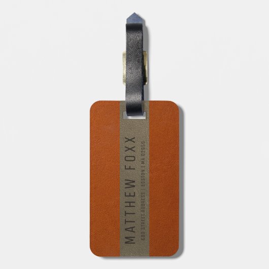 Modern Faux Leather Oranje Personalized Bagagelabel (Achterkant verticaal)