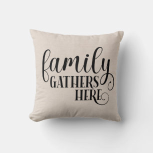 Modern Faux linen familie hier citaat Kussen