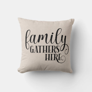Modern Faux linen familie hier citaat Kussen