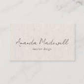 Modern Faux Linen Signature Script Name Business C Visitekaartje (Voorkant)