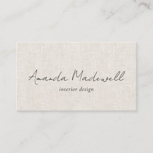 Modern Faux Linen Signature Script Name Business C Visitekaartje (Voorkant)