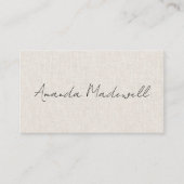 Modern Faux Linen Signature Script Name Visitekaartje (Voorkant)