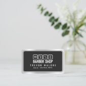 Modern faux metallic lijst donkergrijze kapper visitekaartje (Staand voorkant)