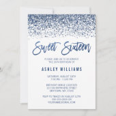 Modern Faux Navy Blue Glitter Sweet 16 Birthday Kaart (Voorkant)