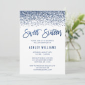 Modern Faux Navy Blue Glitter Sweet 16 Birthday Kaart (Staand voorkant)