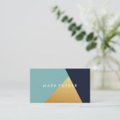 Modern Faux Navy, Blue White Gold Geometric Block Visitekaartje (Staand voorkant)