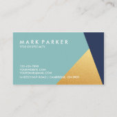 Modern Faux Navy, Blue White Gold Geometric Block Visitekaartje (Achterkant)