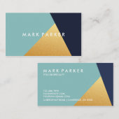 Modern Faux Navy, Blue White Gold Geometric Block Visitekaartje (Voorkant / Achterkant)