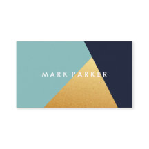 Modern Faux Navy, Blue White Gold Geometric Block