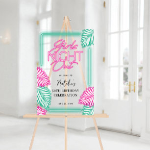 Modern Faux Neon Girls Night Out Verjaardag Welkom Acryl Bord