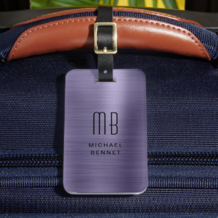 Modern faux Paarse metallic monogram Bagagelabel