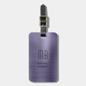 Modern faux Paarse metallic monogram Bagagelabel (Voorkant verticaal)