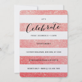 Modern Faux Red Glitter Party Invitation Kaart