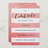 Modern Faux Red Glitter Party Invitation Kaart (Voorkant / Achterkant)