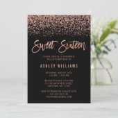Modern Faux Roos Gold Black Glitter Sweet 16 Kaart (Staand voorkant)
