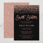 Modern Faux Roos Gold Black Glitter Sweet 16 Kaart (Voorkant / Achterkant)