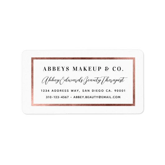 Modern Faux Roos Gold Border Business Label (Voorkant)