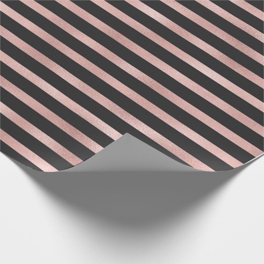 Modern Faux Roos Gold Foil & Black Stripes Cadeaupapier (Hoek)
