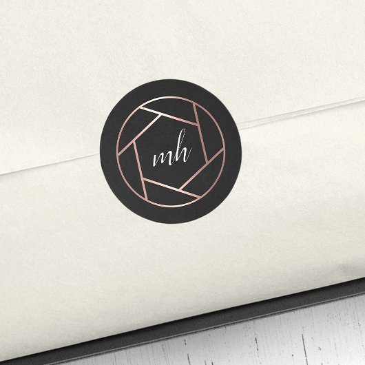 Modern Faux Roos Gold Fotograaf Monogram Logo Ronde Sticker