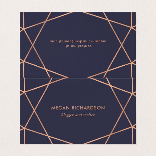 Modern Faux Roos Gold Geometric in Midnight Blue Visitekaartje (Buitenkant ongevouwen)