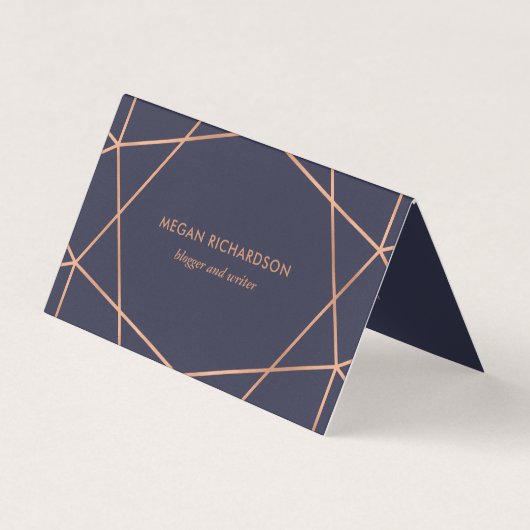 Modern Faux Roos Gold Geometric in Midnight Blue Visitekaartje (Voorkant)