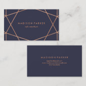 Modern Faux Roos Gold Geometric in Midnight Blue Visitekaartje (Voorkant / Achterkant)
