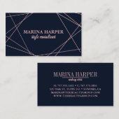 Modern Faux Roos Gold Geometric op Navy Blue Visitekaartje (Voorkant / Achterkant)