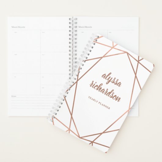 Modern Faux Roos Gold Geometric op White Planner (Display)