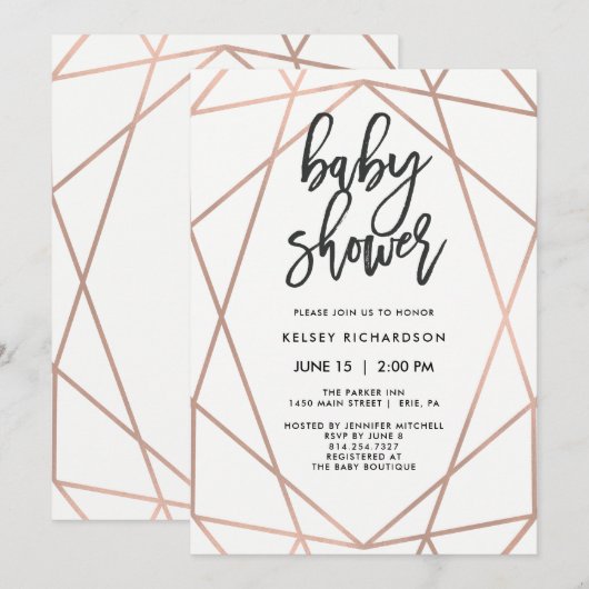 Modern Faux Roos Gold Geometrisch | BABY SHOWER Kaart (Voorkant / Achterkant)