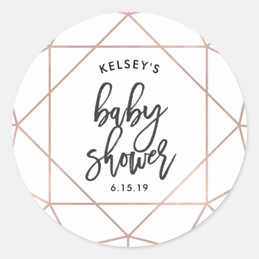 Modern Faux Roos Gold Geometrisch | BABY SHOWER Ronde Sticker (Voorkant)