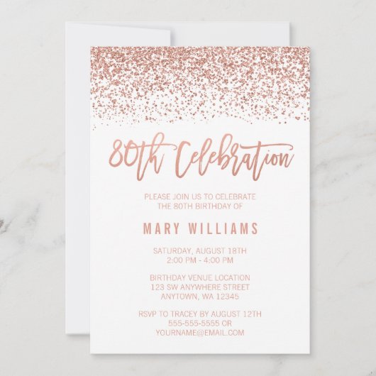 Modern Faux Roos Gold Glitter 80th Birthday Kaart (Voorkant)