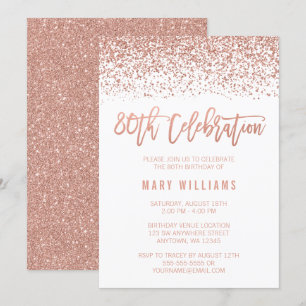 Modern Faux Roos Gold Glitter 80th Birthday Kaart