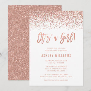 Modern Faux Roos Gold Glitter Girl Baby shower Kaart
