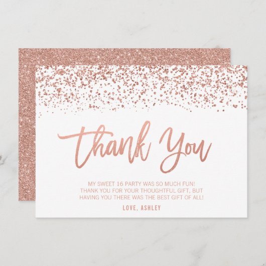 Modern Faux Roos Gold Glitter Sweet 16 Bedankkaart (Voorkant / Achterkant)