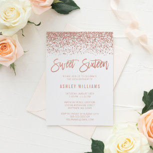 Modern Faux Roos Gold Glitter Sweet 16 Birthday Kaart