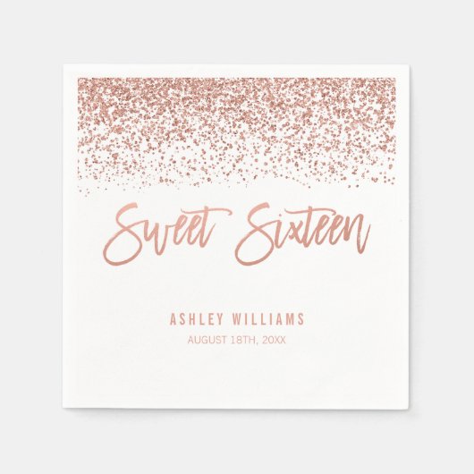 Modern Faux Roos Gold Glitter Sweet 16 Birthday Servet (Voorkant)