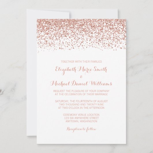 Modern Faux Roos Gold Glitter Wedding Invitting Kaart (Voorkant)
