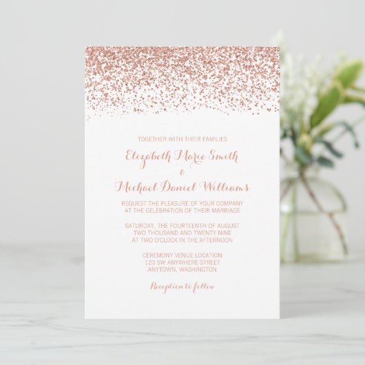 Modern Faux Roos Gold Glitter Wedding Invitting Kaart (Staand voorkant)