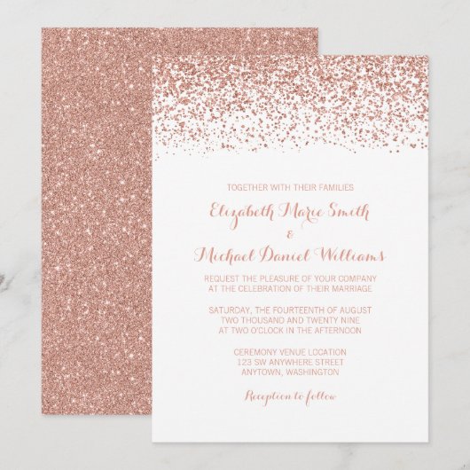 Modern Faux Roos Gold Glitter Wedding Invitting Kaart (Voorkant / Achterkant)