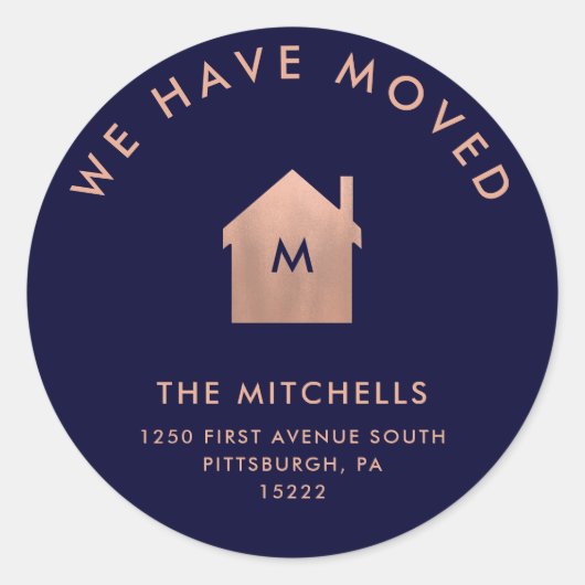 Modern Faux Roos Gold House | Nieuw adres Ronde Sticker (Voorkant)