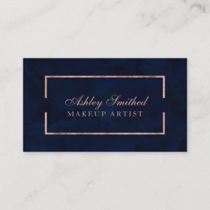 Modern faux roos gold lijst navy waterverf make-up visitekaartje