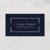 Modern faux roos gold lijst navy waterverf make-up visitekaartje (Voorkant)