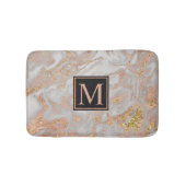 Modern Faux Roos Gold Marble Swirl Monogram Badmat (Voorkant)